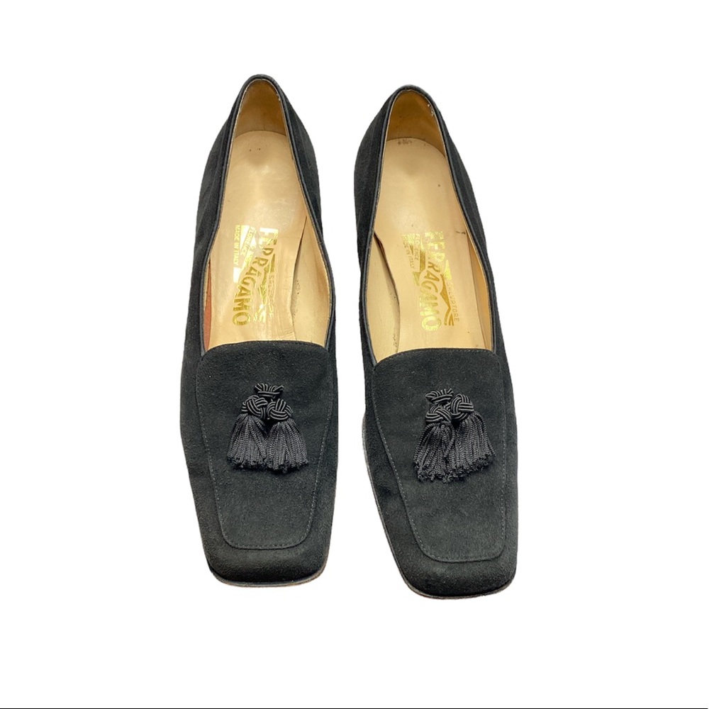 Salvatore Ferragamo Black Suede Tassel Loafers